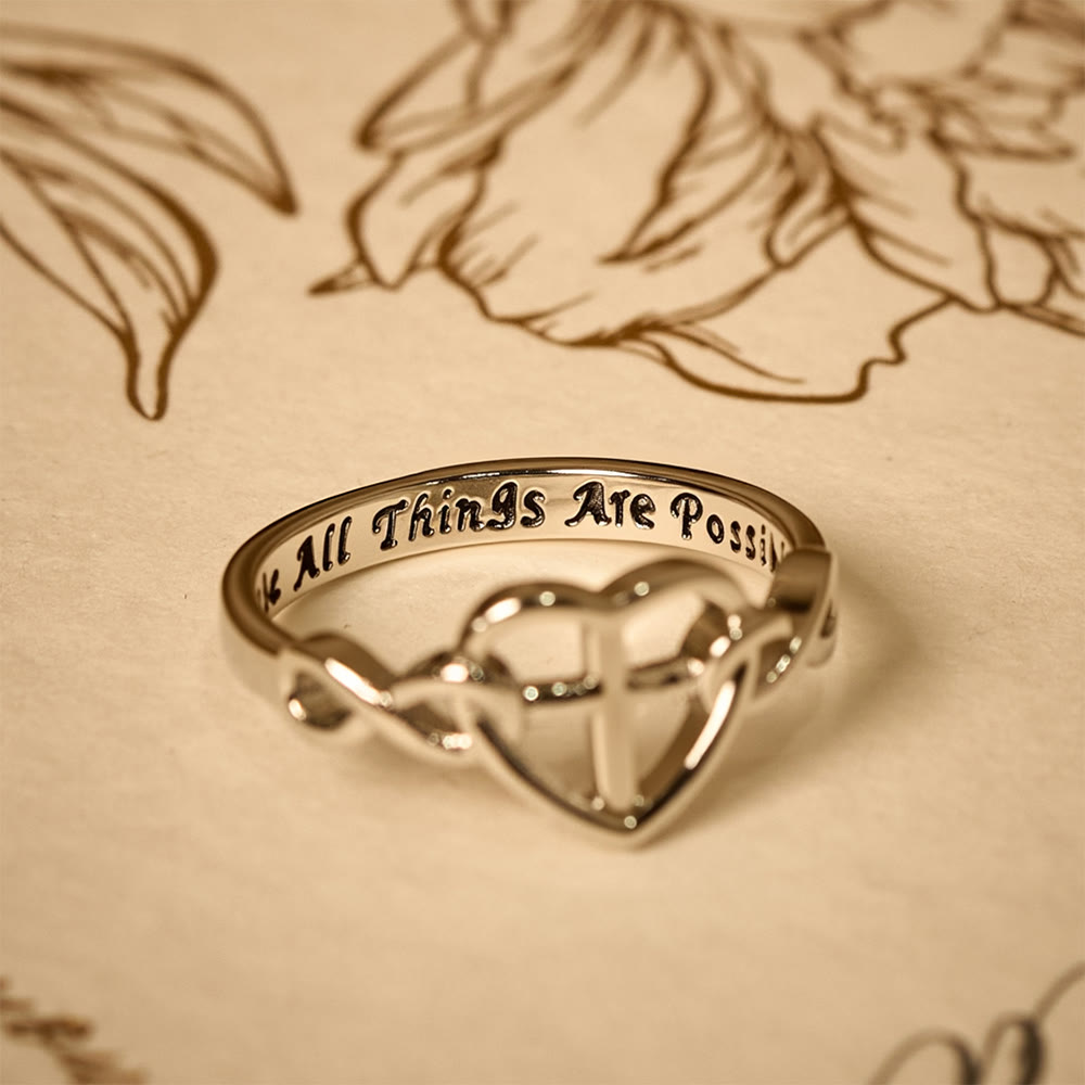 Anillo de Corazón y Cruz Unidos por la Fe: Para Dios Todo es Posible