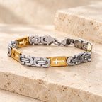 Tri-Color Cross-Embedded Chain Necklace & Bracelet