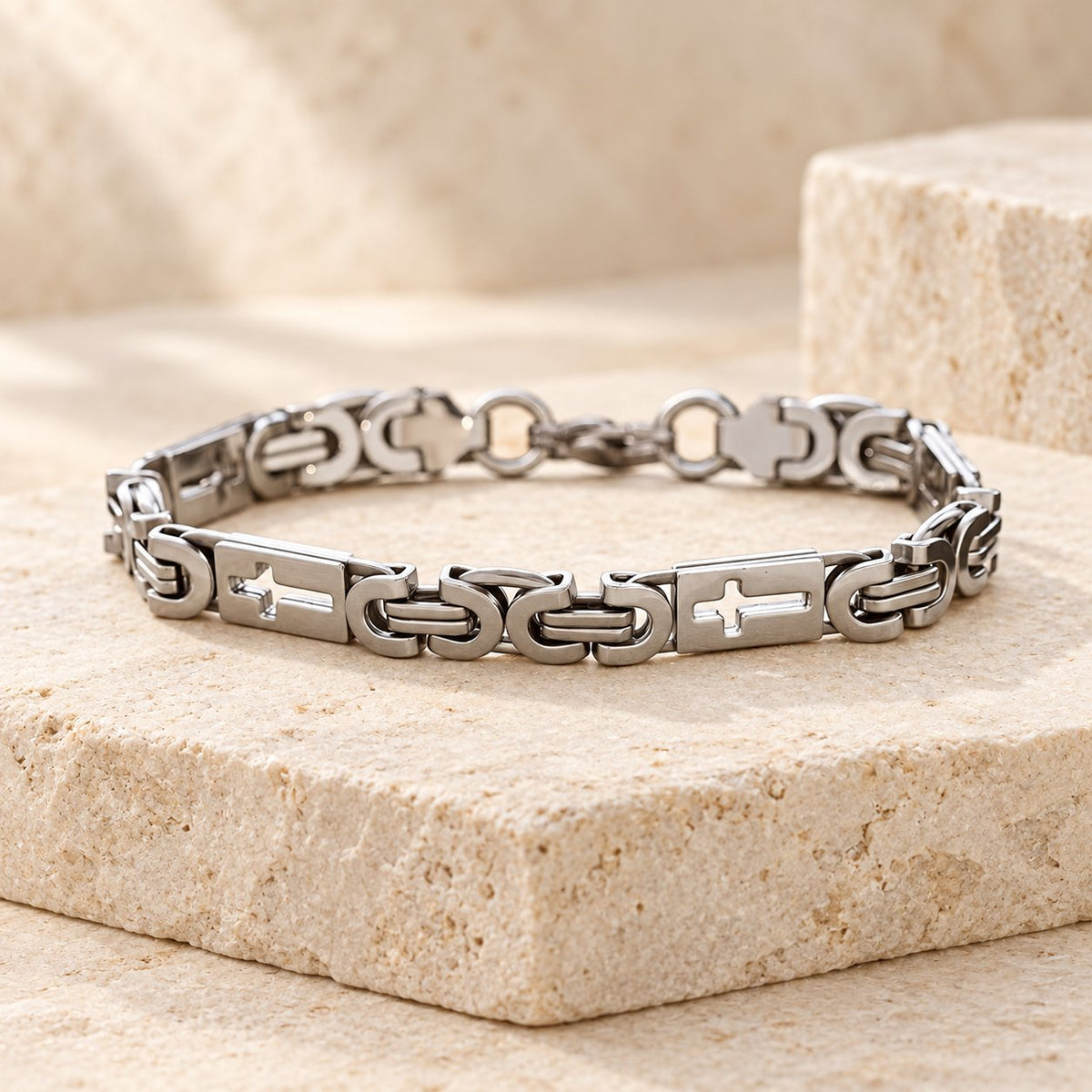Tri-Color Cross-Embedded Chain Necklace & Bracelet