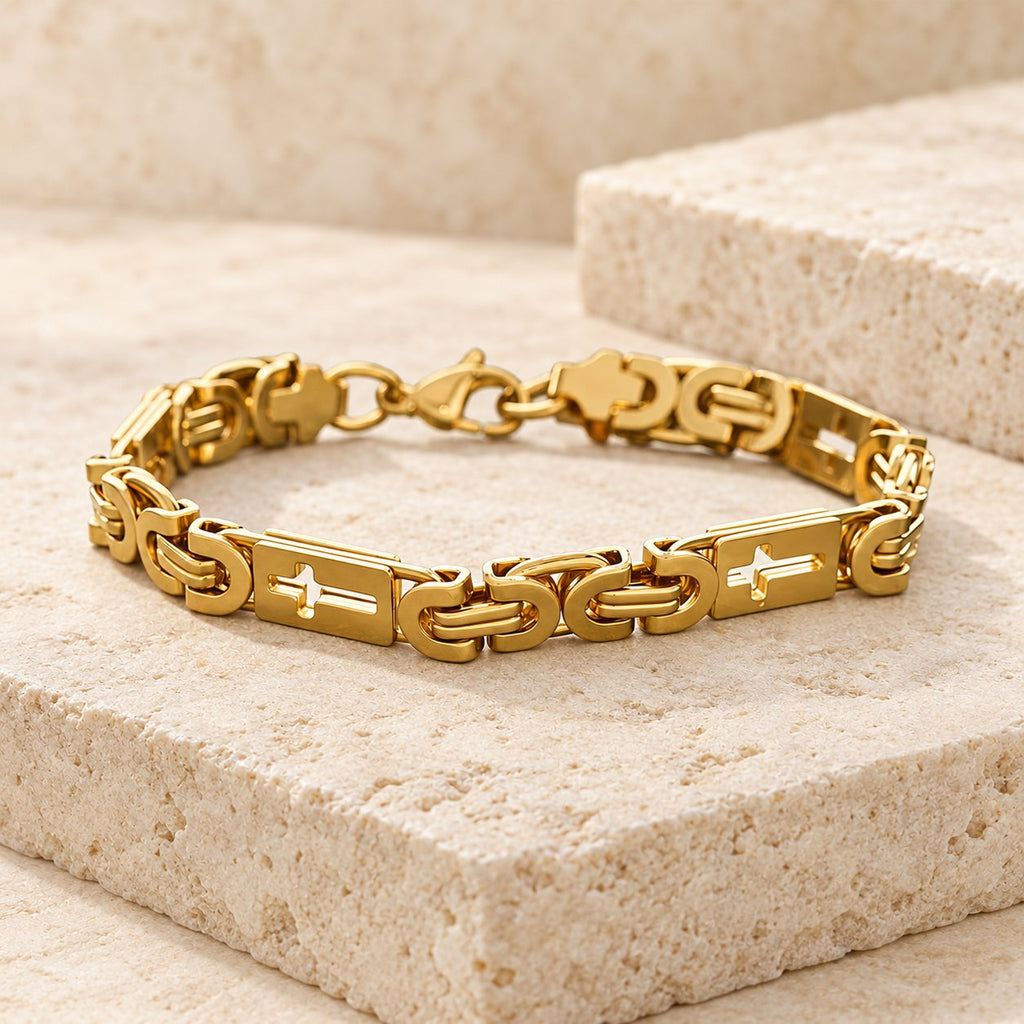 Tri-Color Cross-Embedded Chain Necklace & Bracelet