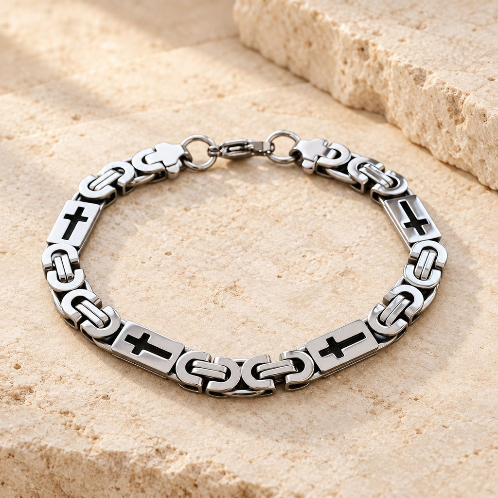 Tri-Color Cross-Embedded Chain Necklace & Bracelet