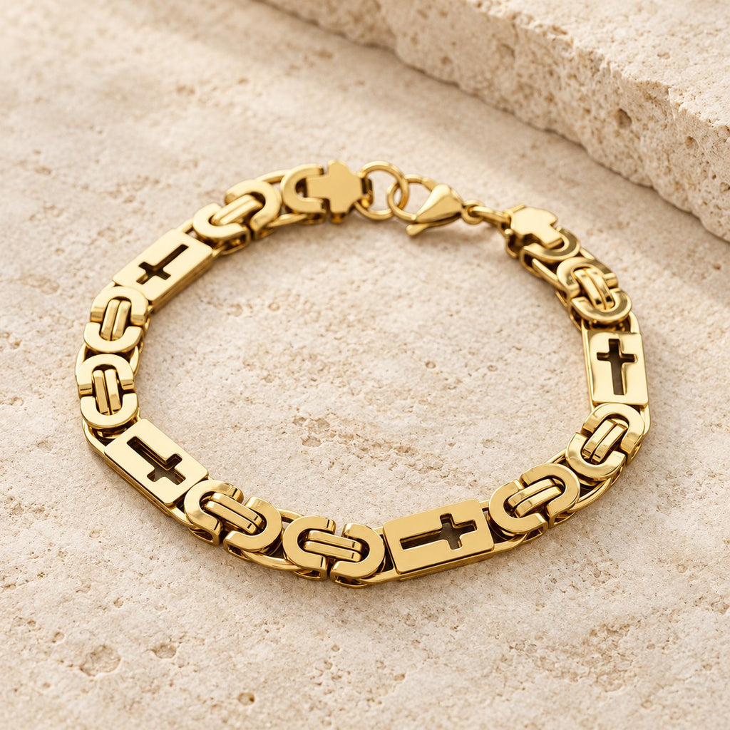Tri-Color Cross-Embedded Chain Necklace & Bracelet