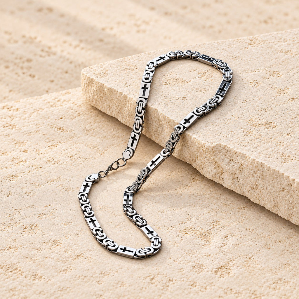 Tri-Color Cross-Embedded Chain Necklace & Bracelet