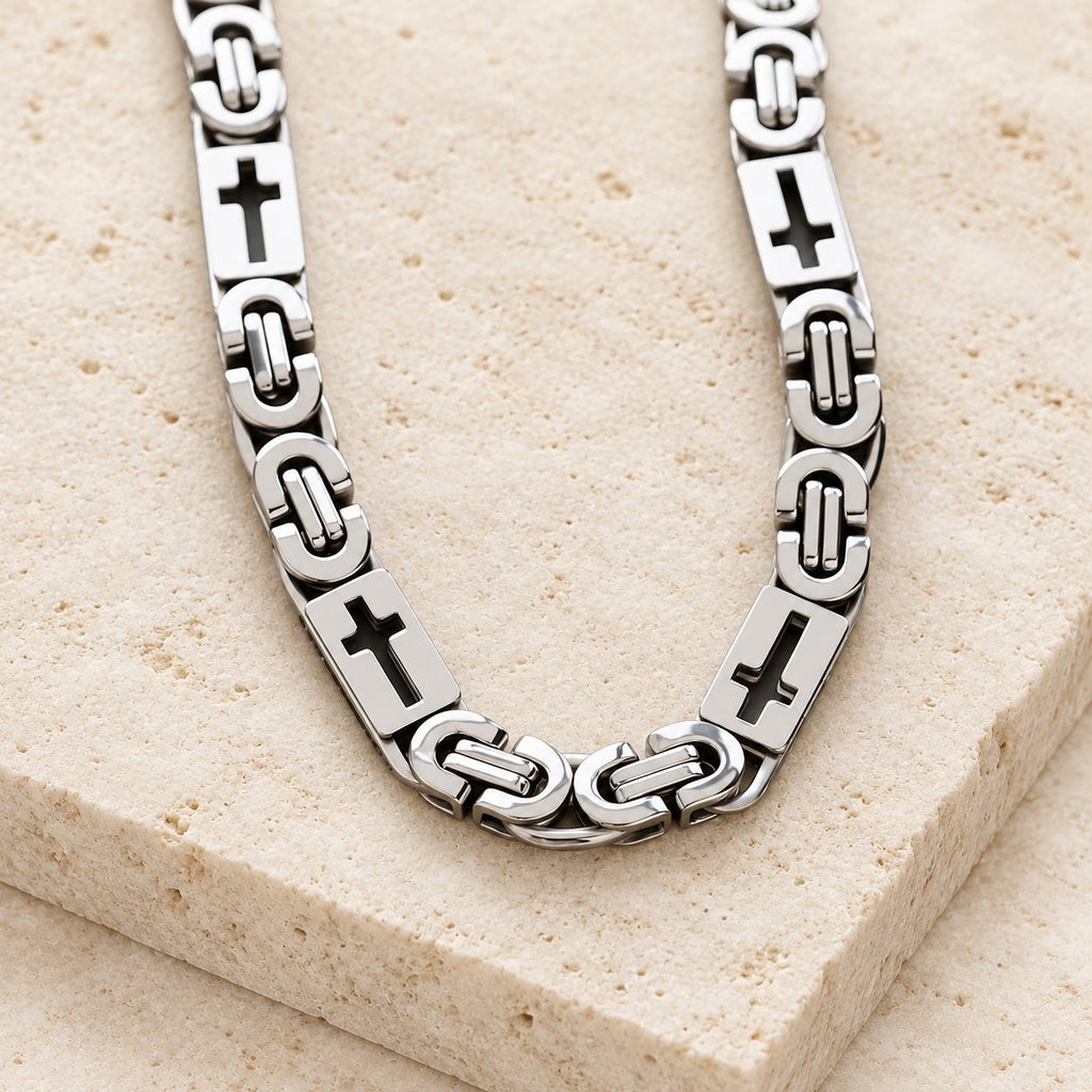Tri-Color Cross-Embedded Chain Necklace & Bracelet