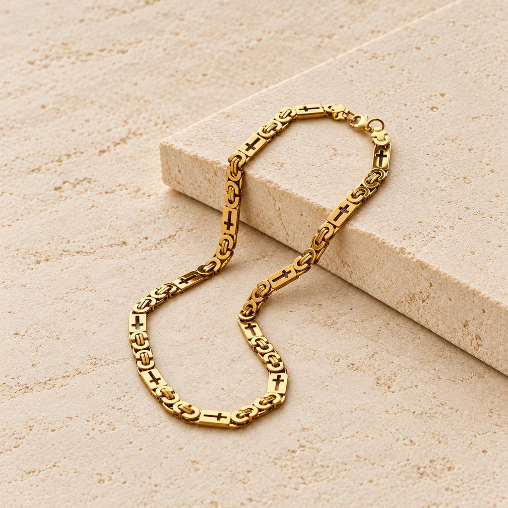 Tri-Color Cross-Embedded Chain Necklace & Bracelet