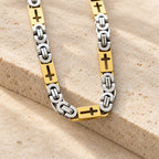 Tri-Color Cross-Embedded Chain Necklace & Bracelet