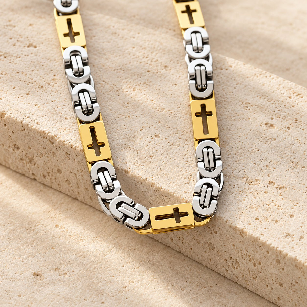 Tri-Color Cross-Embedded Chain Necklace & Bracelet