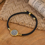 Pulsera Ajustable de Cordón Negro con Medalla de San Benito