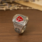 Anillo Escudo Templario con Cruz - Emblema Sagrado de Valor y Fe