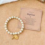 Pulsera Moderna de Perlas con Medalla Milagrosa Dorada y Tarjeta de Bendición: Comunión Opulenta