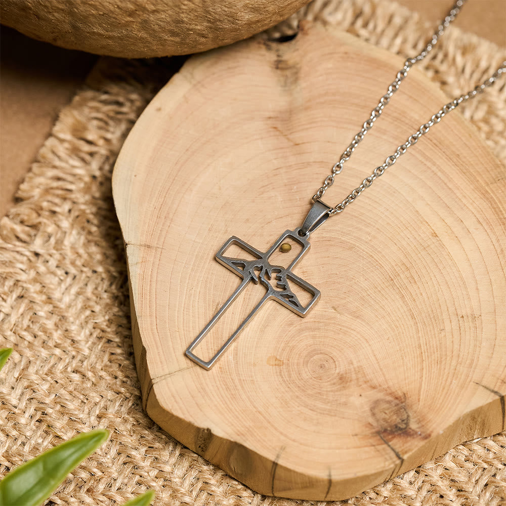 Collar de Cruz Semilla de Mostaza y Montaña: Perseverancia de la Fe
