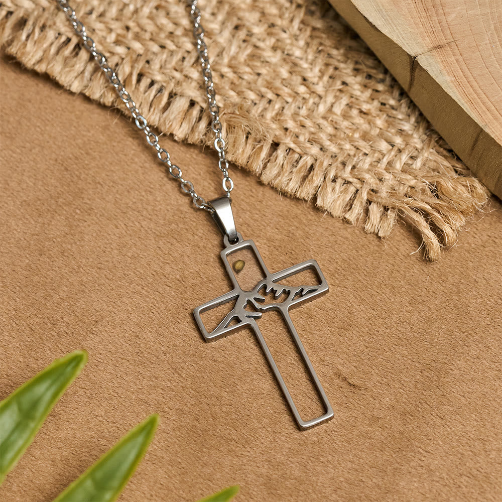 Collar de Cruz Semilla de Mostaza y Montaña: Perseverancia de la Fe