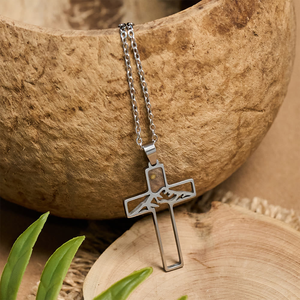 Collar de Cruz Semilla de Mostaza y Montaña: Perseverancia de la Fe