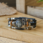 Pulsera Ancha de Cuero Negro Colección San Benito con Múltiples Diseños de Fe