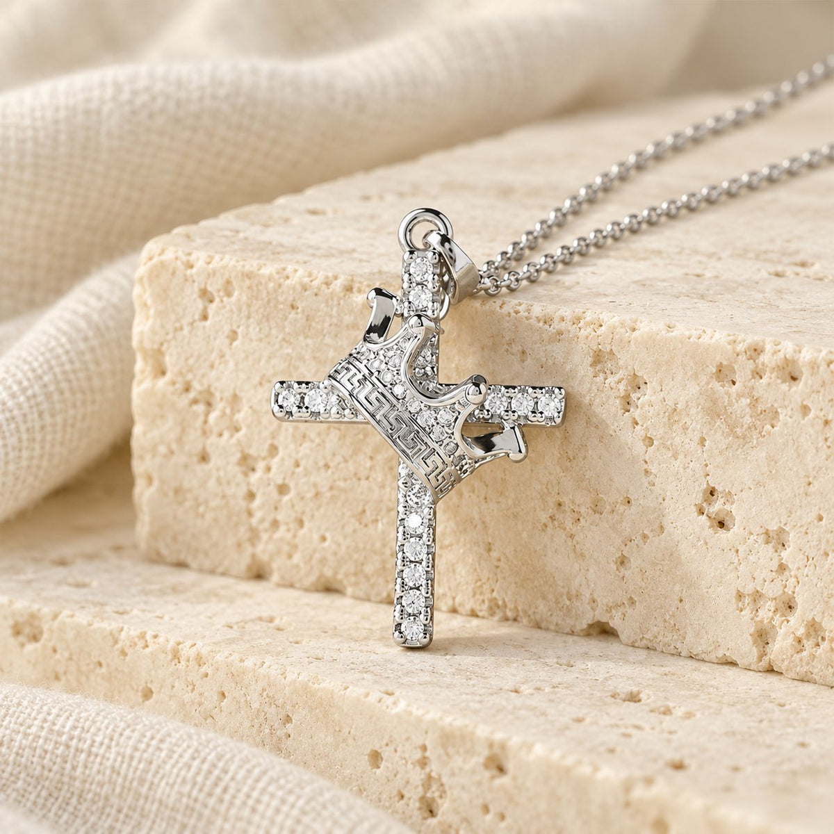 Cross & Crown Sparkle Necklace (2 Sizes)