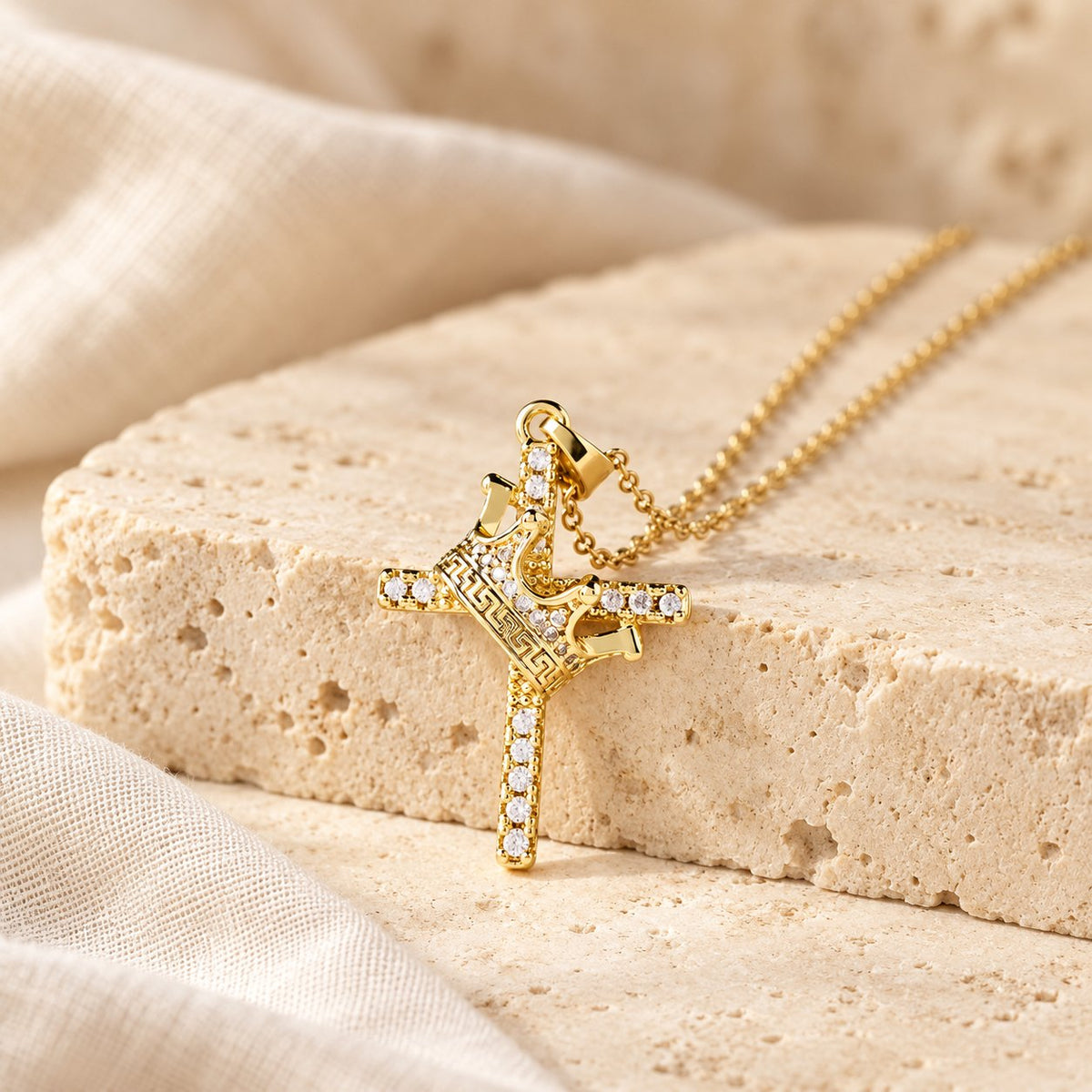 Cross & Crown Sparkle Necklace (2 Sizes)