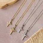 Collar Brillante de Cruz y Corona (2 Tamaños): Encarna la Fe y la Devoción Regia