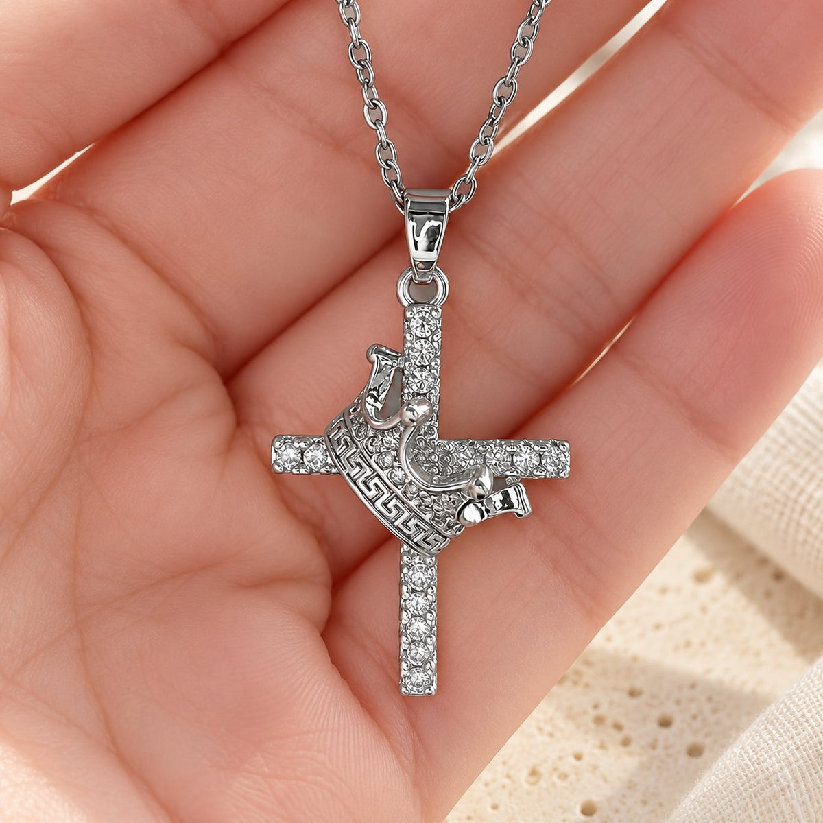Cross & Crown Sparkle Necklace (2 Sizes)