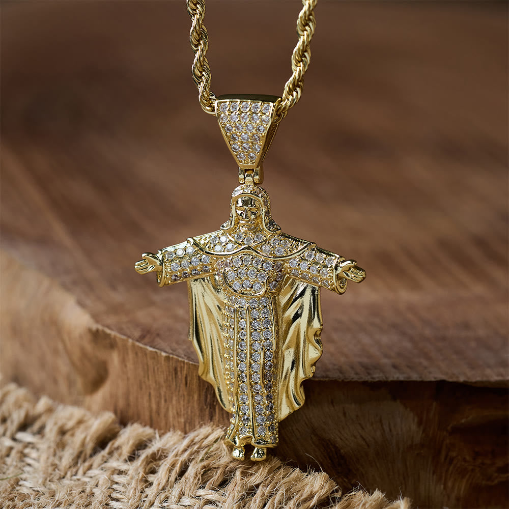 Collar con Dije de Cruz de Jesús con Circonias y Caja de Regalo: Poder Divino y Fe Marcada