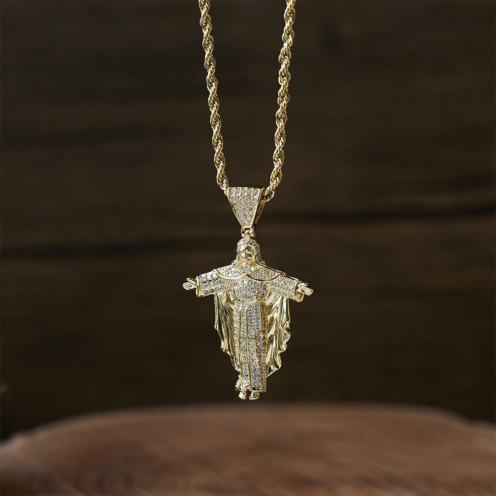 Collar con Dije de Cruz de Jesús con Circonias y Caja de Regalo: Poder Divino y Fe Marcada