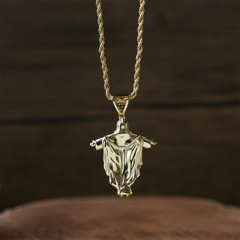 Collar con Dije de Cruz de Jesús con Circonias y Caja de Regalo: Poder Divino y Fe Marcada