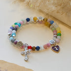 Pulsera Rosario de Alambre con Memoria de Ojo de Gato Multicolor de 6 mm con San Benito