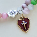 Pulsera Rosario de Alambre con Memoria de Ojo de Gato Multicolor de 6 mm con San Benito