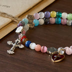 Pulsera Rosario de Alambre con Memoria de Ojo de Gato Multicolor de 6 mm con San Benito