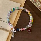 Pulsera Rosario de Alambre con Memoria de Ojo de Gato Multicolor de 6 mm con San Benito