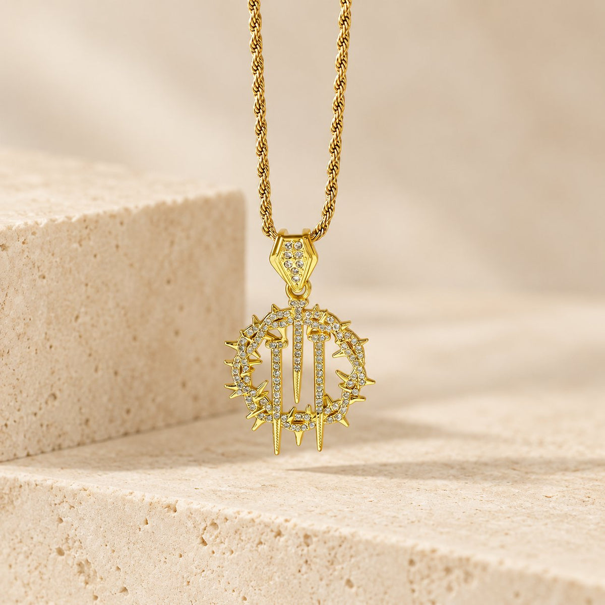 Crown of Thorns & Nails Rope Chain Necklace