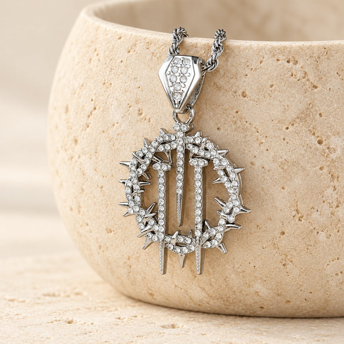 Crown of Thorns & Nails Rope Chain Necklace