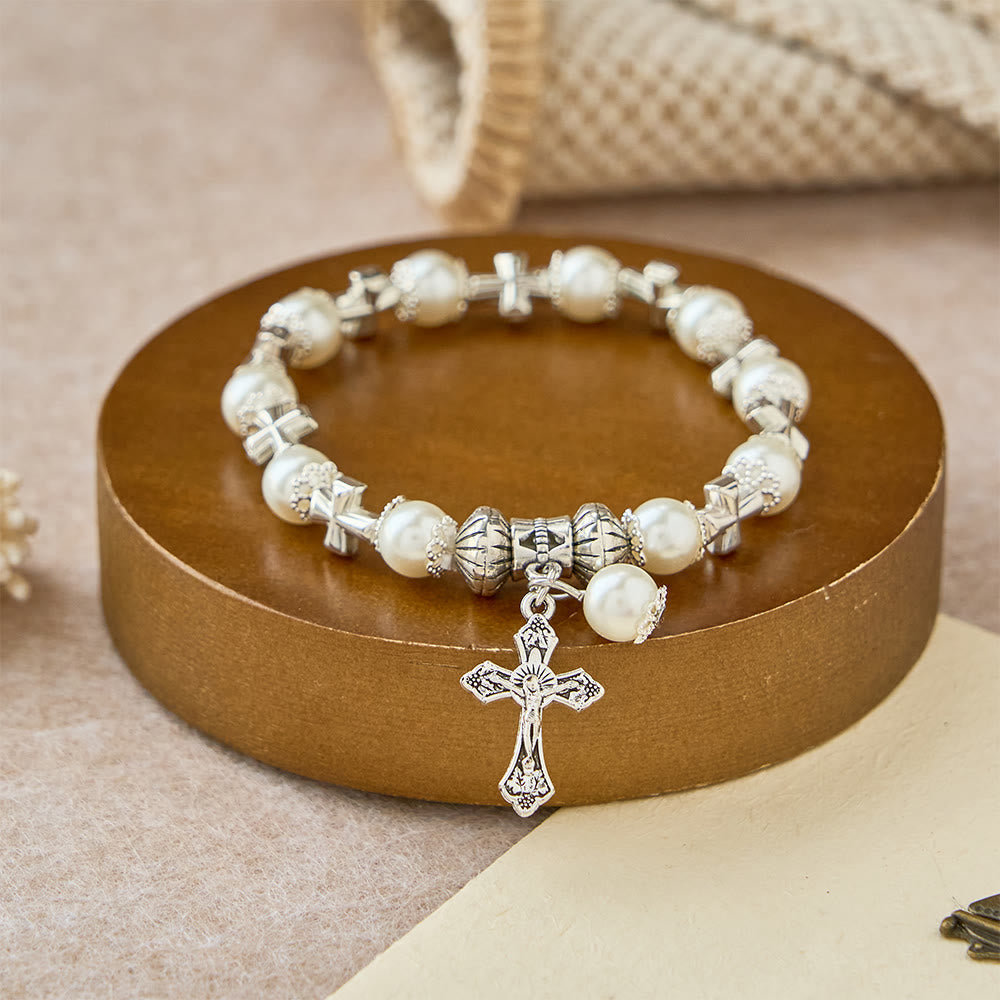 Pulsera de Cuentas con Detalle de Cruz de Plata: Encarna la Gracia de la Reflexión en Oración