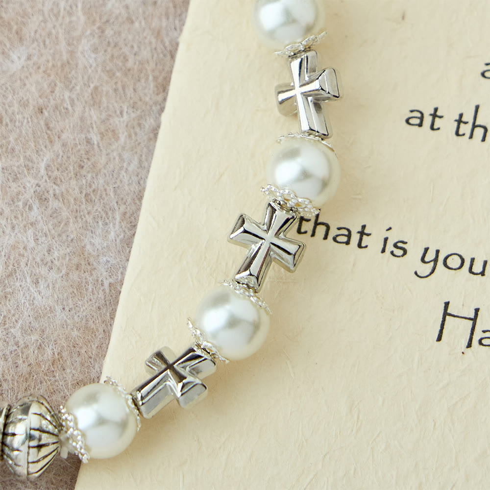 Pulsera de Cuentas con Detalle de Cruz de Plata: Encarna la Gracia de la Reflexión en Oración