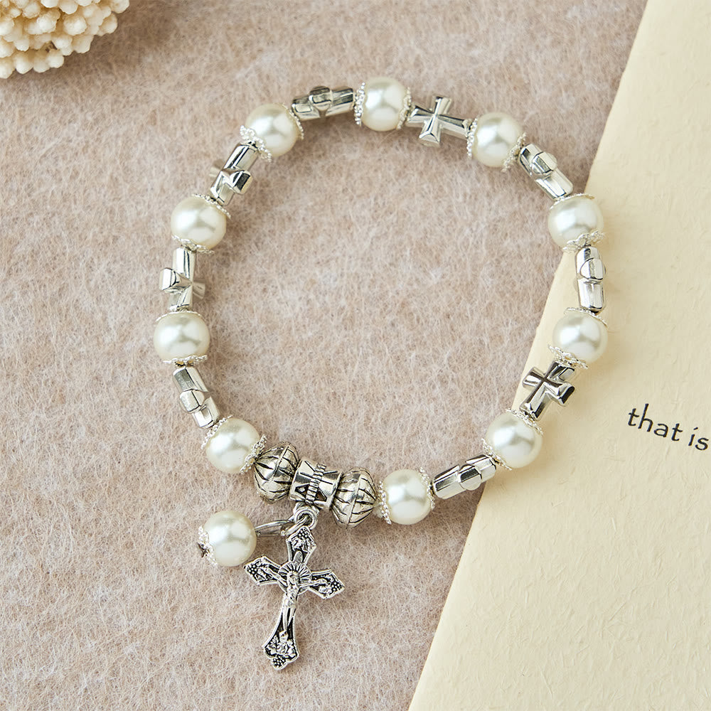 Pulsera de Cuentas con Detalle de Cruz de Plata: Encarna la Gracia de la Reflexión en Oración