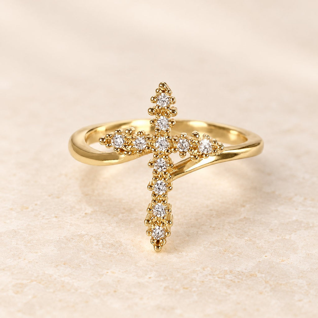 Cross Ring with Clustered Cubic Zirconia Accents