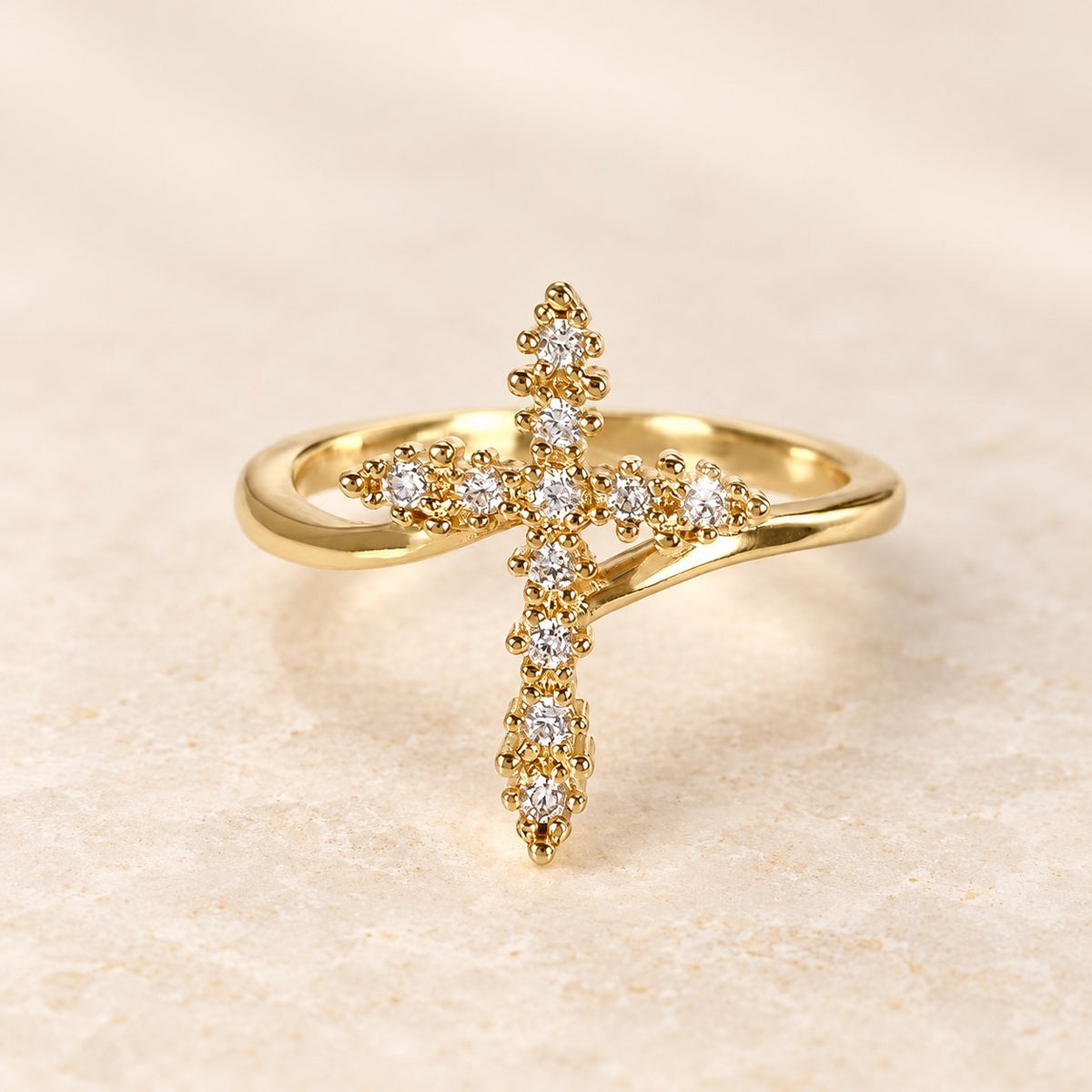 Cross Ring with Clustered Cubic Zirconia Accents