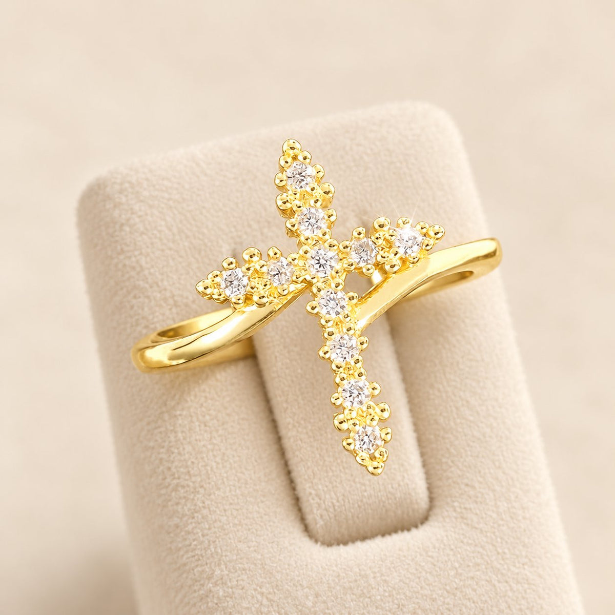 Cross Ring with Clustered Cubic Zirconia Accents