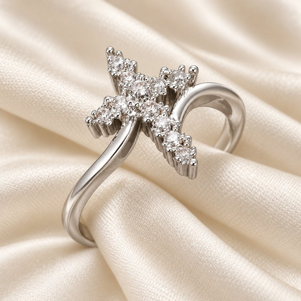 Cross Ring with Clustered Cubic Zirconia Accents