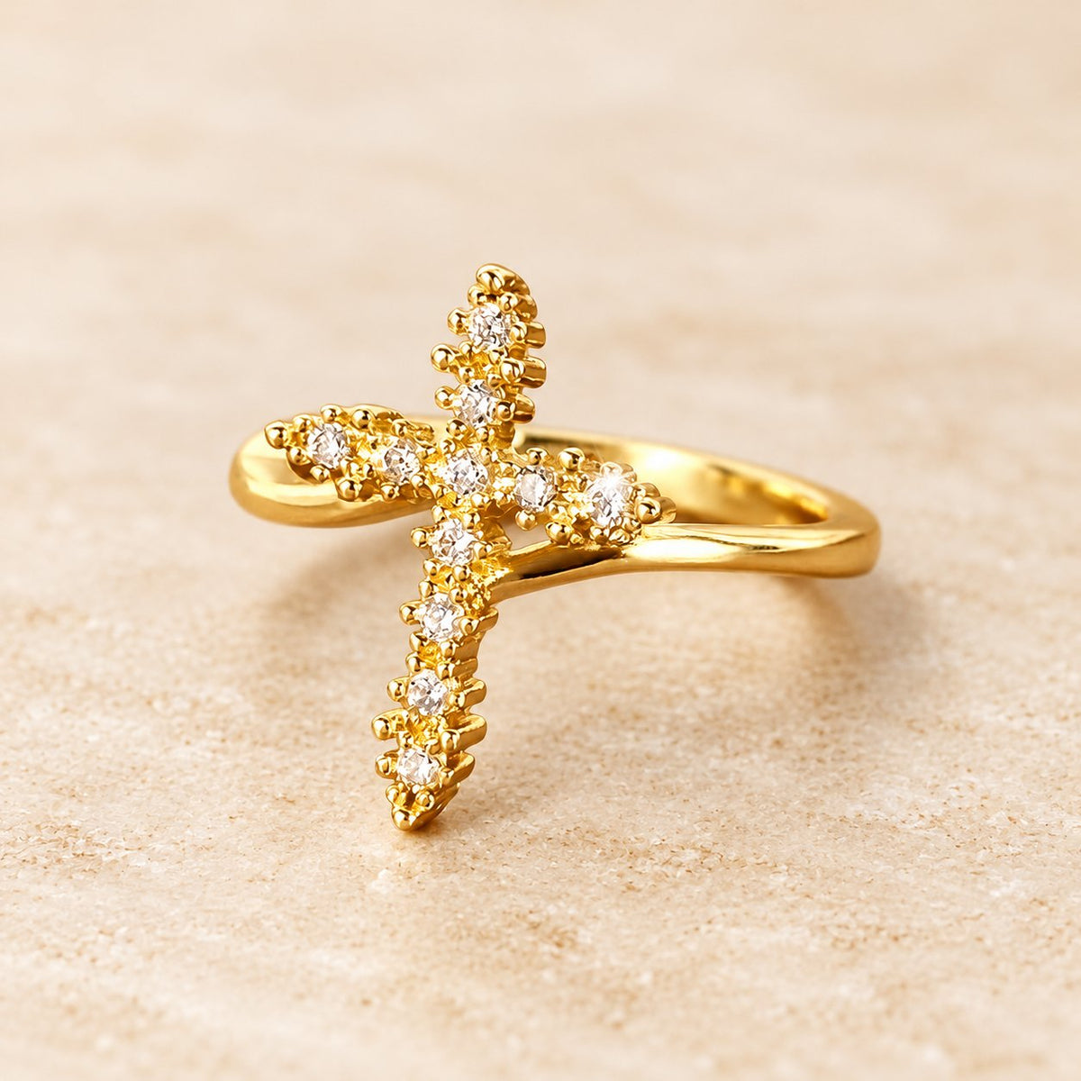 Cross Ring with Clustered Cubic Zirconia Accents
