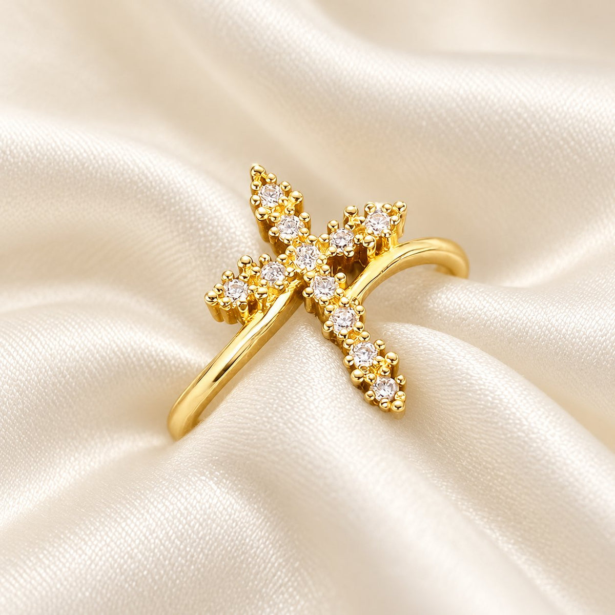 Cross Ring with Clustered Cubic Zirconia Accents