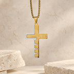 Modern Tri-Color Lord's Prayer Cross Necklace