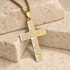 Modern Tri-Color Lord's Prayer Cross Necklace