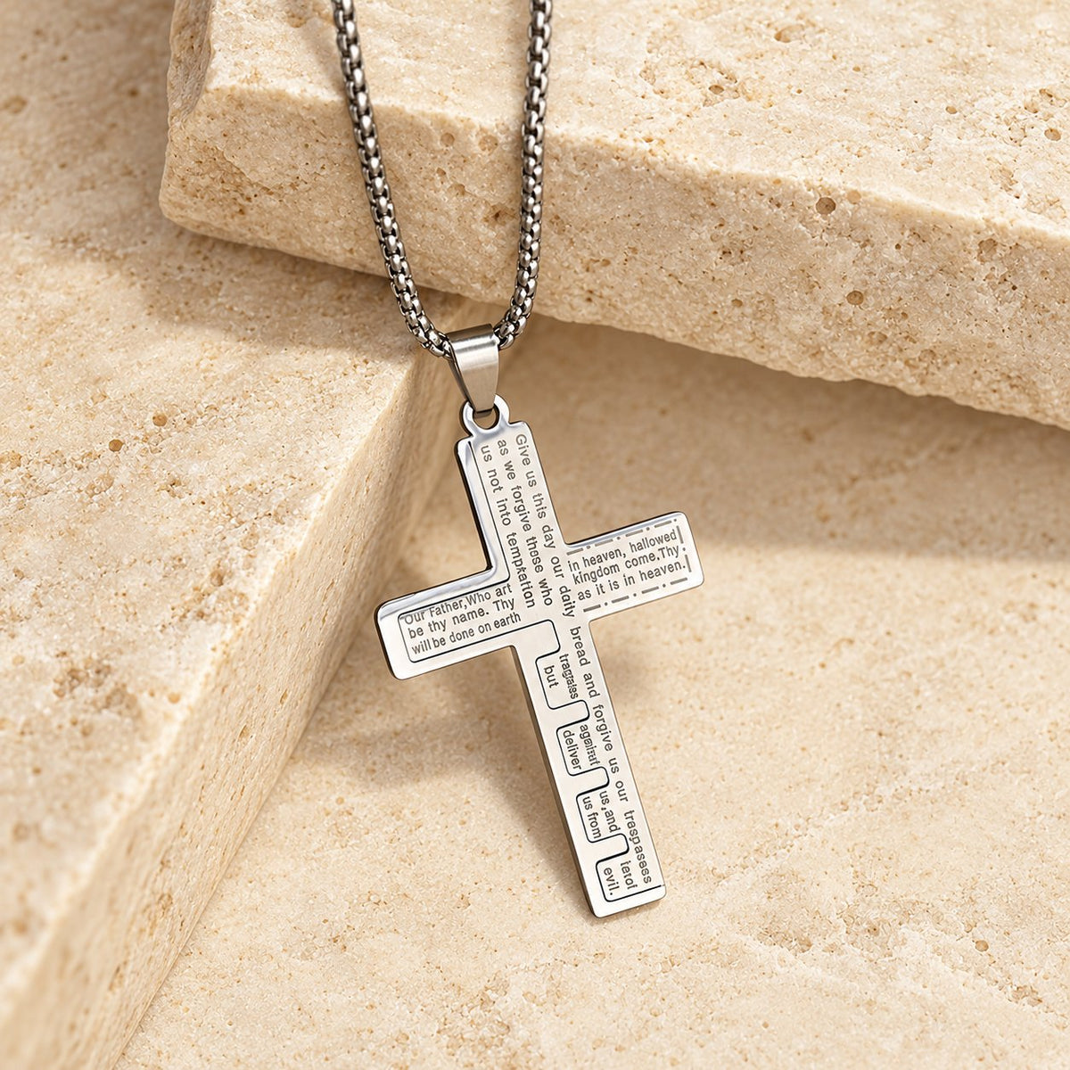 Modern Tri-Color Lord's Prayer Cross Necklace