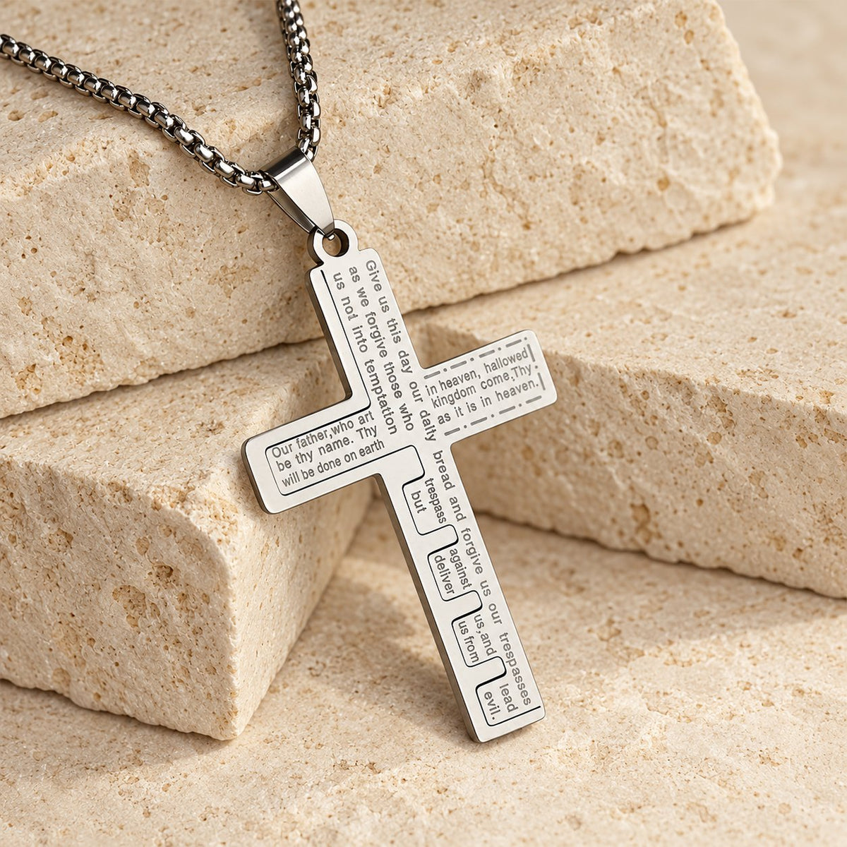 Modern Tri-Color Lord's Prayer Cross Necklace