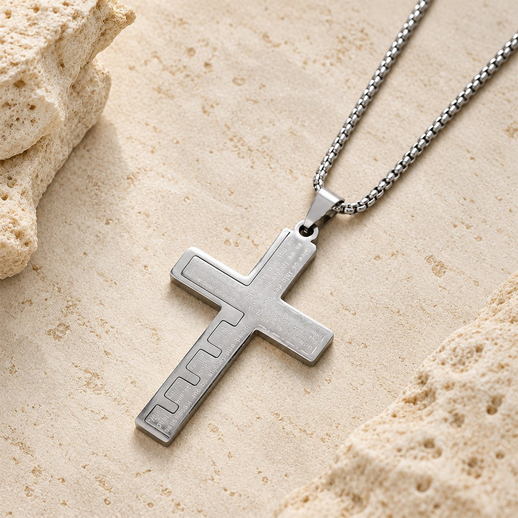 Modern Tri-Color Lord's Prayer Cross Necklace