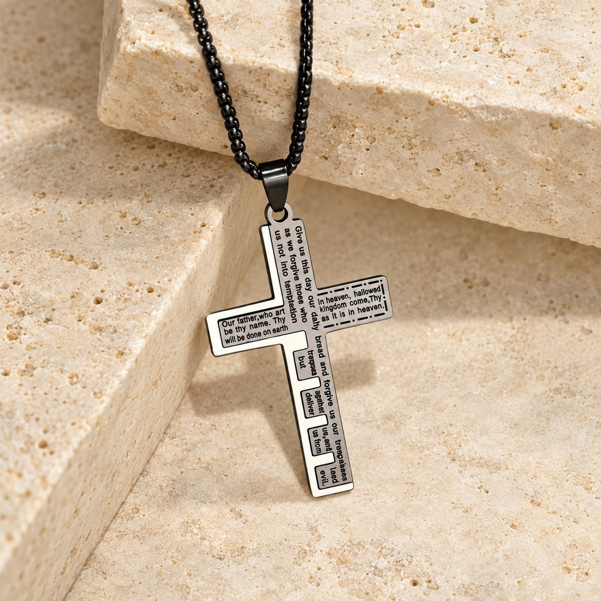 Modern Tri-Color Lord's Prayer Cross Necklace