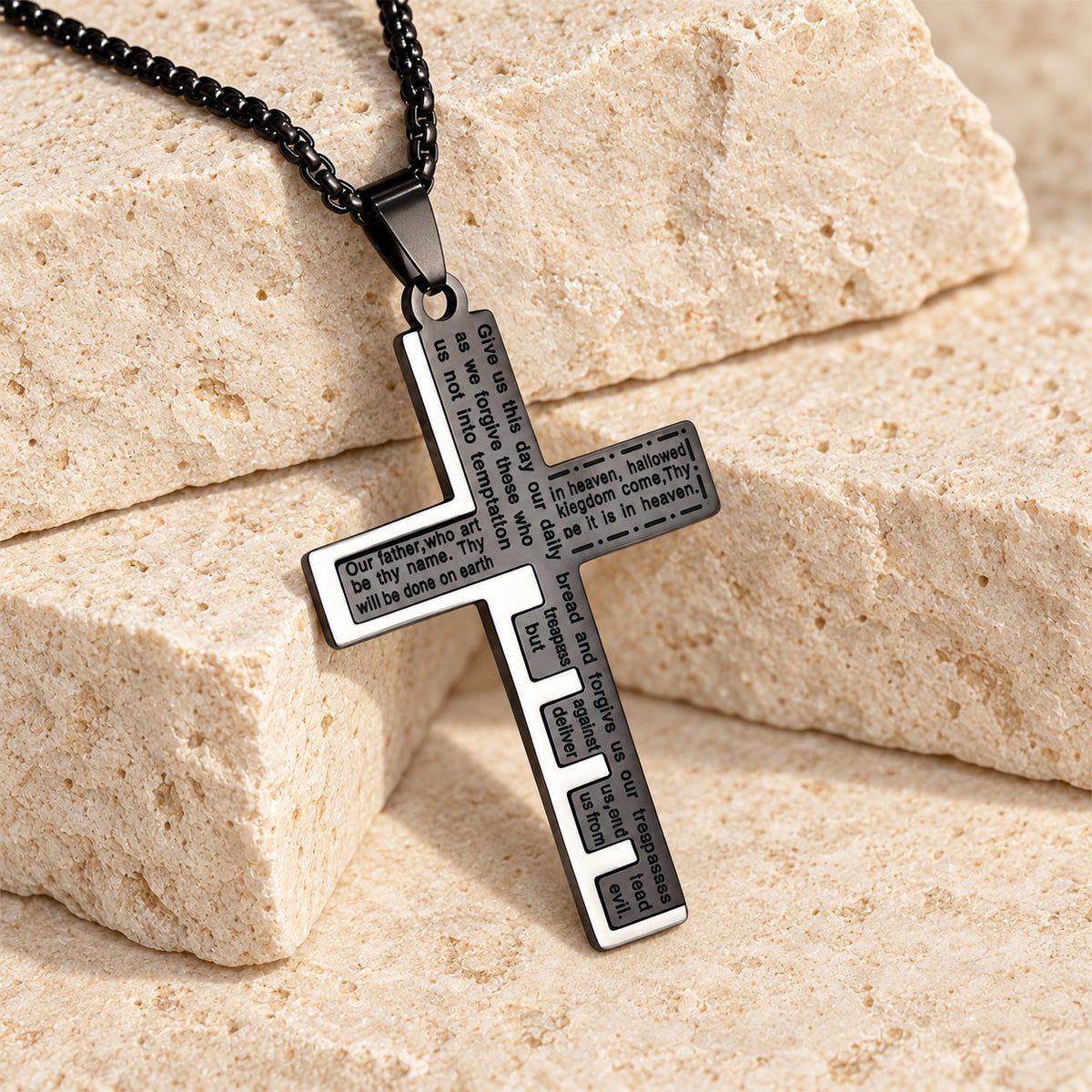 Modern Tri-Color Lord's Prayer Cross Necklace