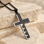 Modern Tri-Color Lord's Prayer Cross Necklace