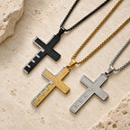 Modern Tri-Color Lord's Prayer Cross Necklace