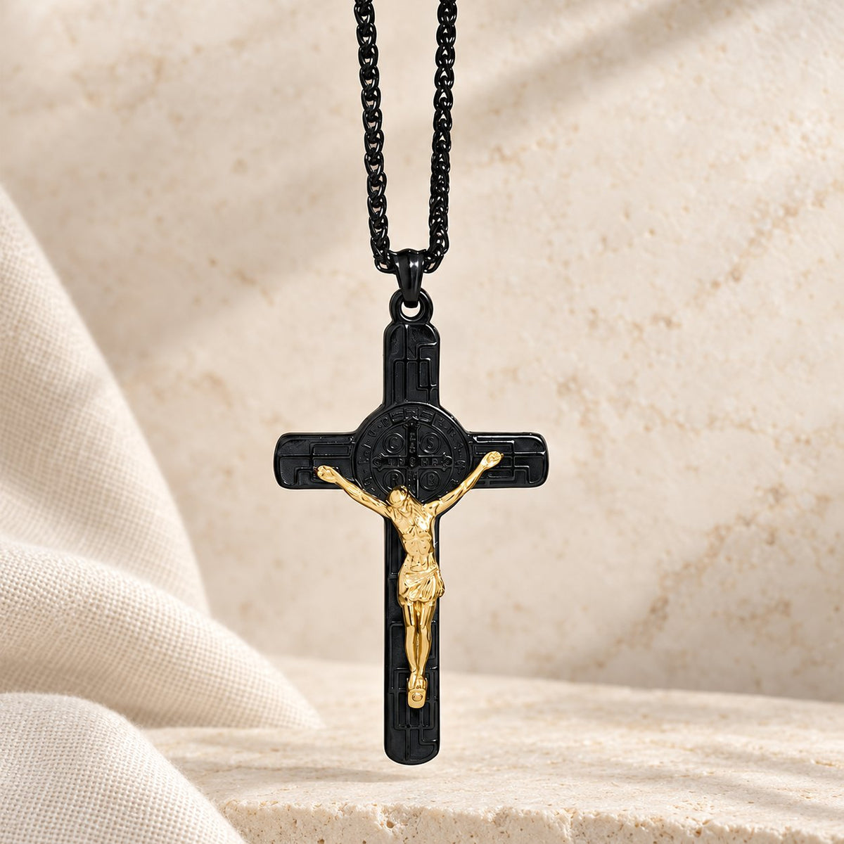 Classic Retro Style Crucifix St. Benedict Medal Protection Pendant